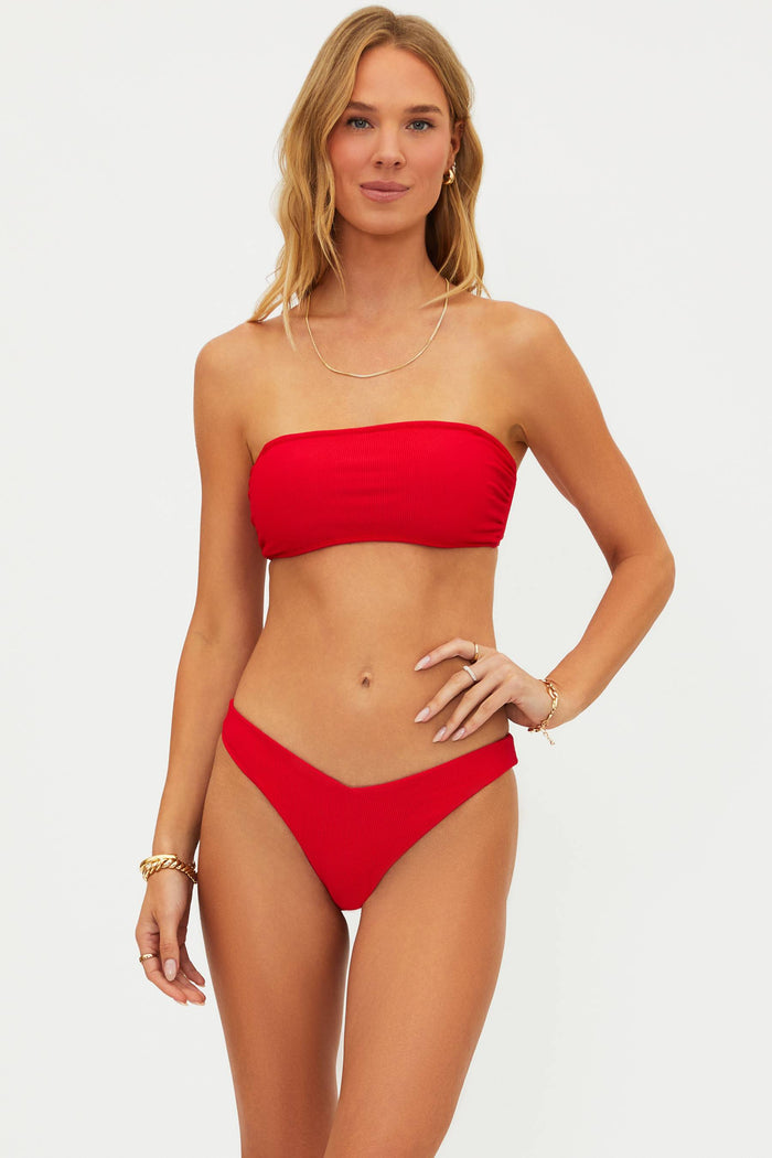 red ribbed bikini set