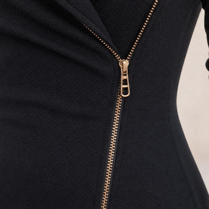 Vivelyn – Asymmetrical Zip-Front Slit Dress