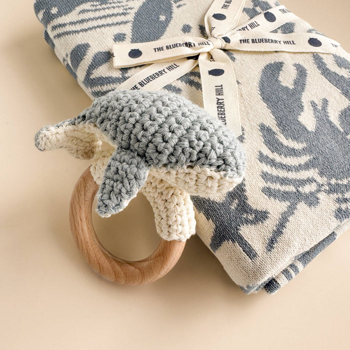 The Blueberry Hill The Blueberry Hill - Teether Whale Cotton Crochet Rattle Baby Gift Spring Summer