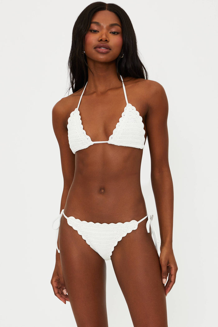 crochet white triangle string bikini top