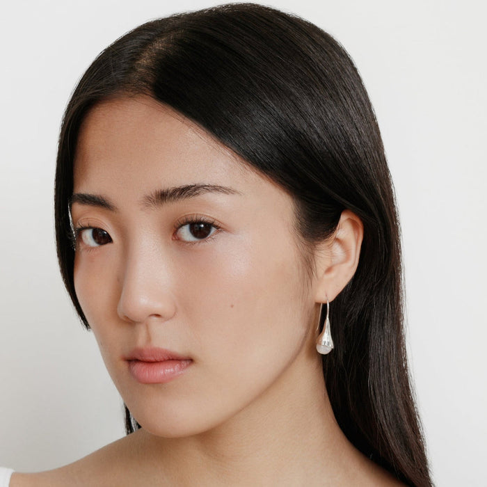Model Wearing Wolf Circus Silver Pearl Anna Earrings