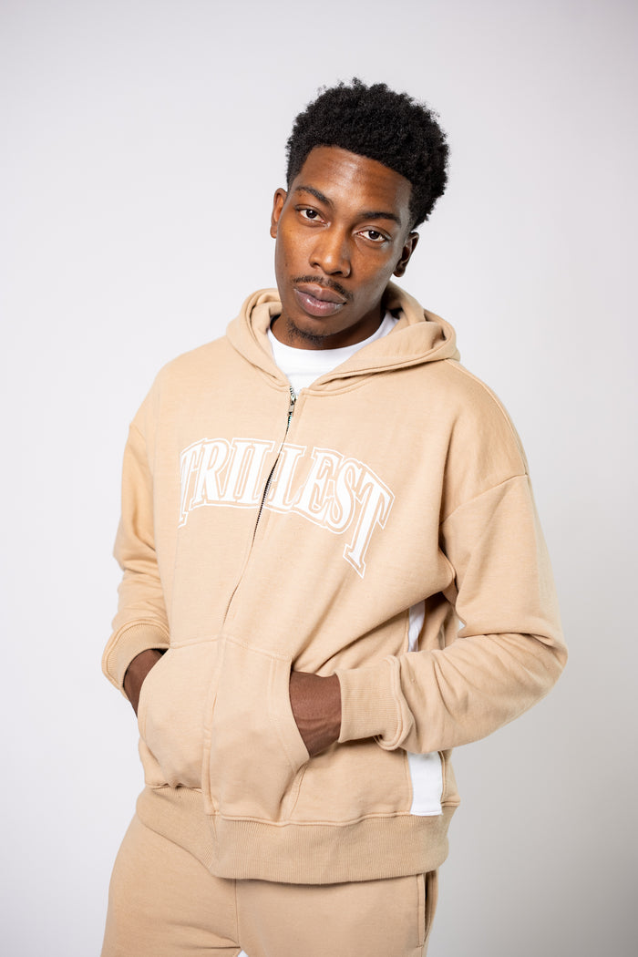 Worldwide Zip Up Set - Tan/White