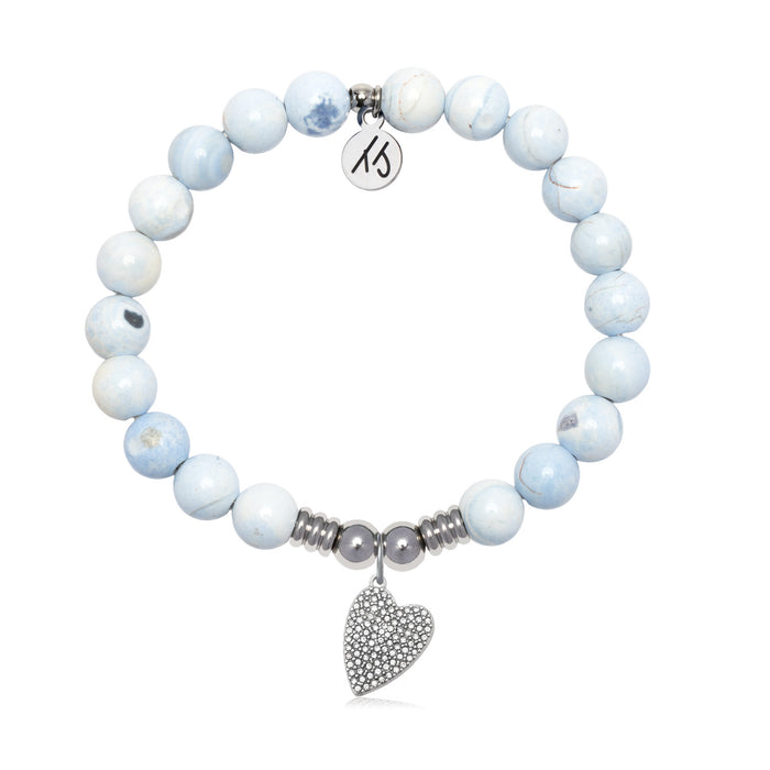 You are Loved Charm with Light Blue White Agate Gemstone Bracelet