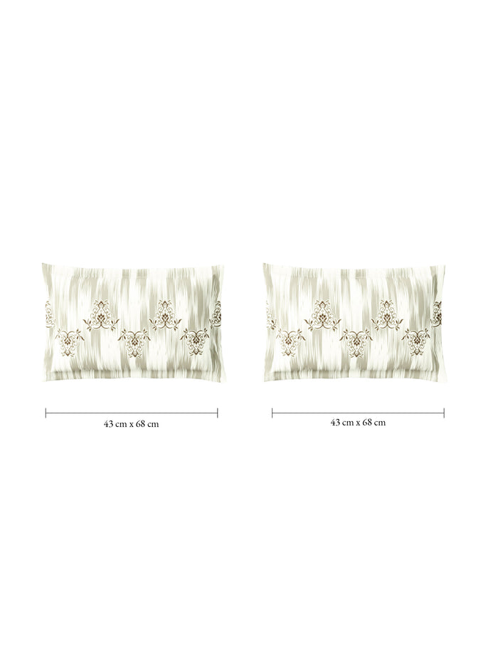Zera Hygro Cotton 233 TC Percale Ornate Print Double Bedsheet with 2 Pillow Covers, Beige