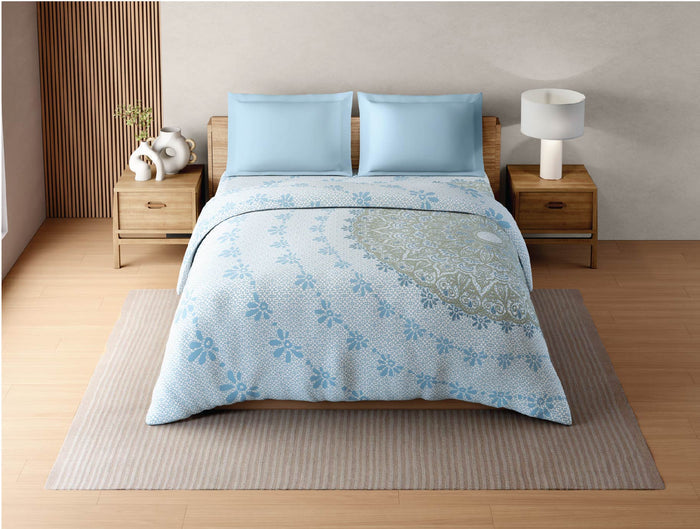 Zera Hygro Cotton 233 TC Percale Ornate Print Double Quilt, Light Blue