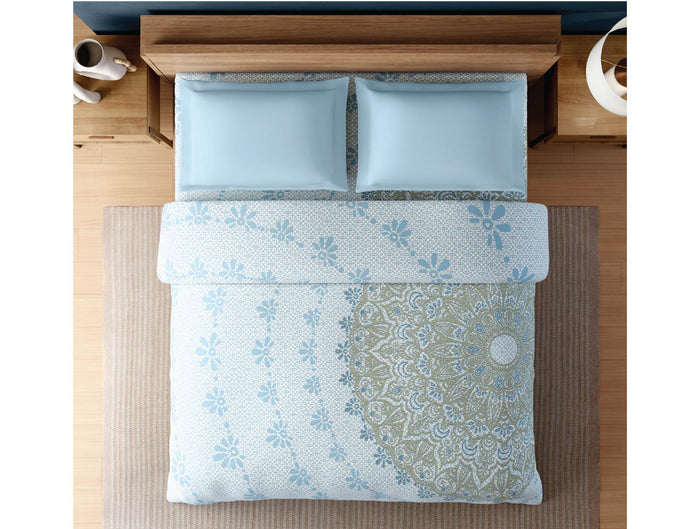 Zera Hygro Cotton 233 TC Percale Ornate Print Double Quilt, Light Blue